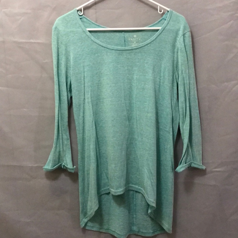 Soft/sheer/teal long sleeve shirt